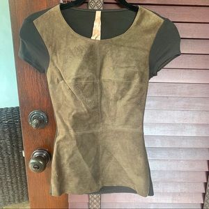 EUC Olive Green Faux Suede Panel Top by Bailey 44